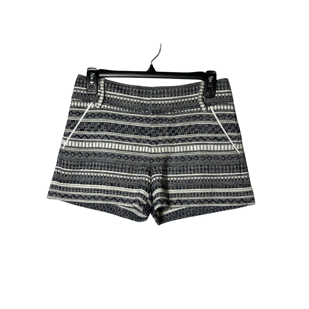 New Luxury Alice + Olivia Boho Geometric Women Shorts Navy White Cotton Jacquard